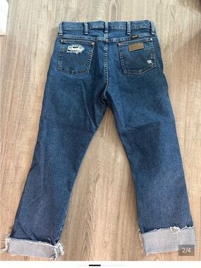 Wrangler Dark Blue Distressed Relaxed Jeans
